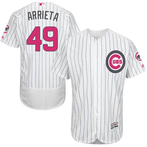 Cubs #49 Jake Arrieta White(Blue Strip) Flexbase Authentic Collection Mother's Day Stitched MLB Jersey - Click Image to Close